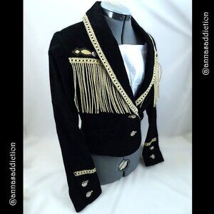 NWOT Cripple Creek Leather Suede Jacket Small Black Fringe Western Rodeo Cowgirl